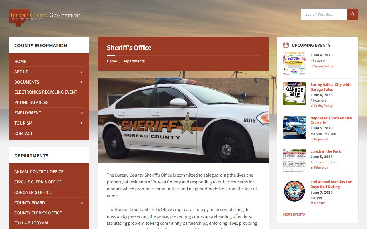 Bureau County inmate records and Sheriff's Office contact page