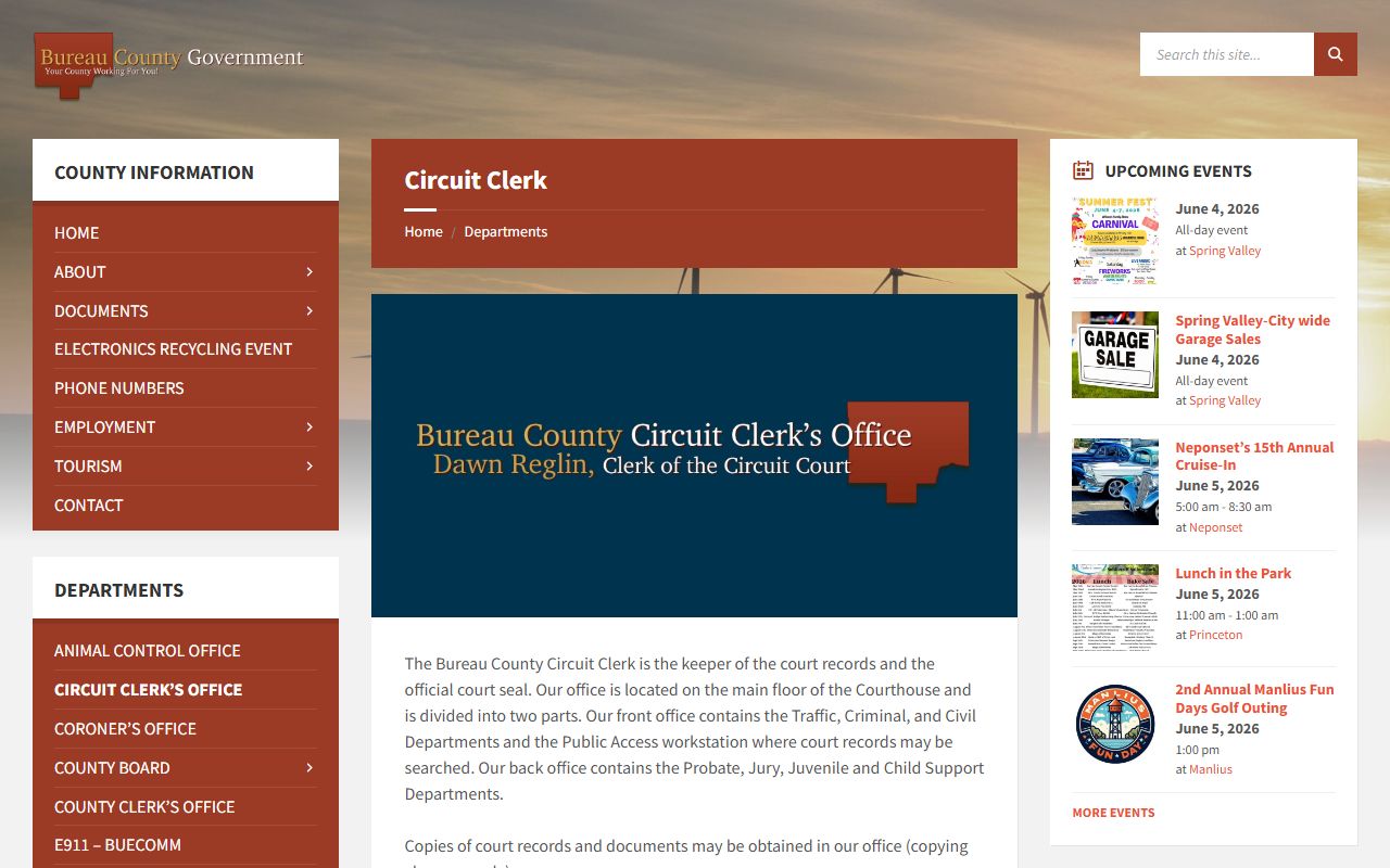 Bureau County court records after jail arrest Circuit Clerk page